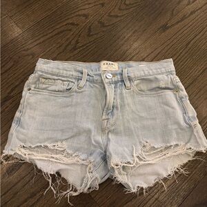 Frame Denim Faded Blue Frayed Jean Shorts